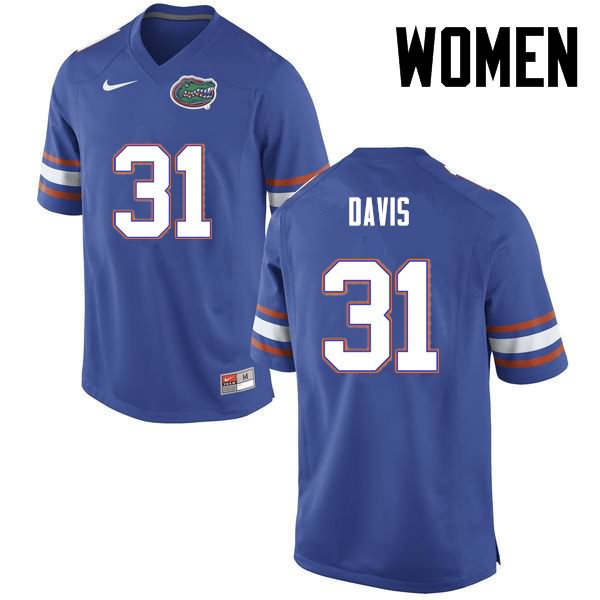 Women's NCAA Florida Gators Shawn Davis #31 Stitched Authentic Nike Blue College Football Jersey CDT1265DY